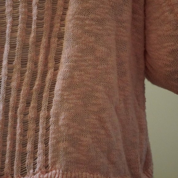 Cotton Blende Peach Orange Lace Edge Lightweight Layering Sweater - Picture 4 of 4